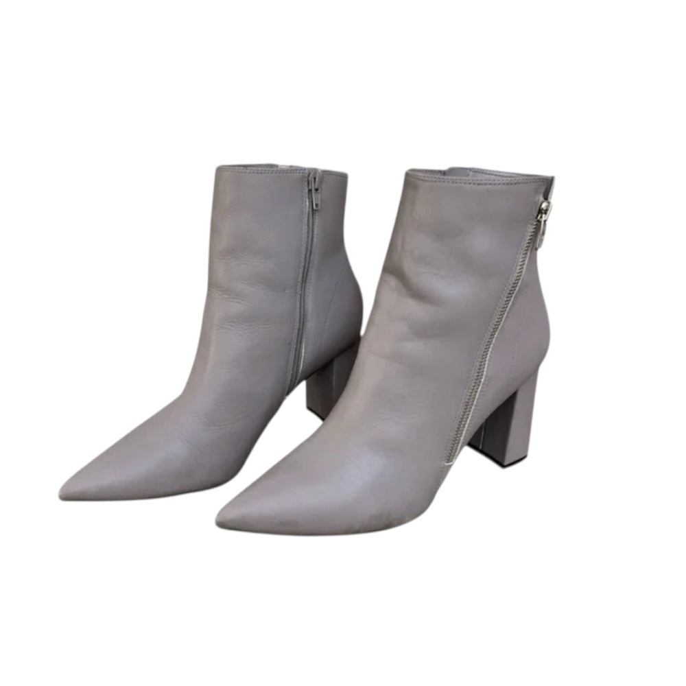 Marc Fisher Gray Leather Asymmetrical Ankle design Booties. SZ 11 M.